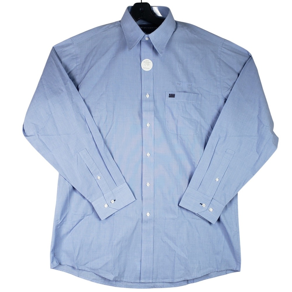 Stan Herman US Airways Button Down Shirt Mens 16.5 34/35 Blue Uniform Workwear